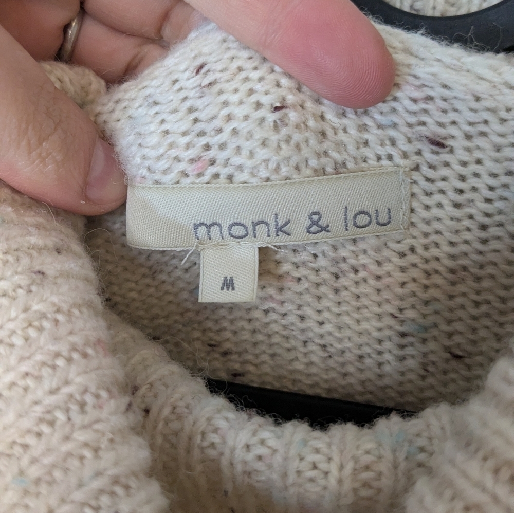 Monk & Lou Flecked Cowl Neck Sweater High Low - cream beige - size M - Picture 5 of 9